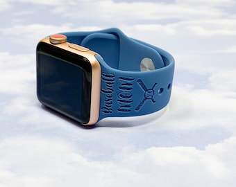 Custom Baseball Mom Dad Coach Inciso Silicone Apple Watch Band 38/40 42/44 22 colori disponibili