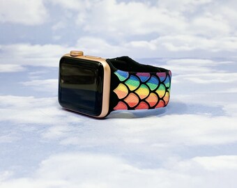 Mermaid Scales Rainbow Engraved Silicone Apple Watch Band 38/40 42/44 16 colors available