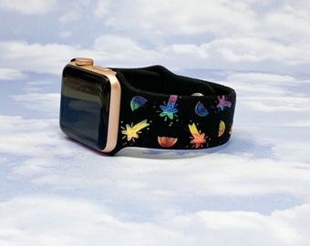 Shooting Stars Rainbow Engraved Silicone Apple Watch Band 38/40 42/44 16 colors available