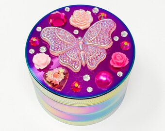 Rainbow Butterfly Rainbow Herb Grinder Custom Spice Grinder 4 Piece 60mm W/ Cleaning Tool