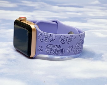 Day Of the Dead Engraved Silicone Apple Watch Band 38/40 42/44 16 colors available