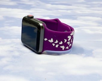 Butterflies Engraved Silicone Apple Watch Band 38/40 42/44 16 colors available