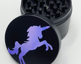 Herb Grinder Opal Iridescent Unicorn Custom Spice Grinder 4 Piece 55mm W/ Cleaning Tool