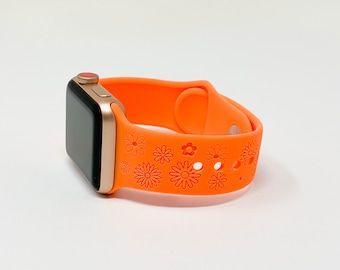 Daisy flowers Engraved Silicone Apple Watch Band 38/40 42/44 16 colors available