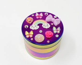 Rainbow Herb Grinder Butterflies Bows Custom Spice Grinder 4 Piece 55mm W / Strumento di pulizia