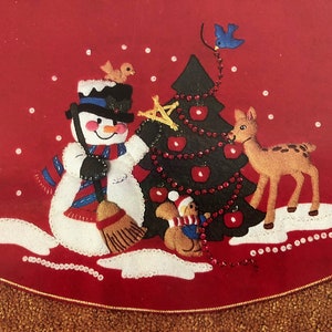 Snowman and Woodland Friends tree skirt or table round