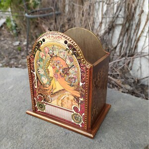 Alphonse Mucha,porta tovaglioli in legno vintage,scatola per decoupage