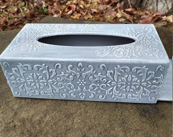 Wood gray napkin storage box,napkin holders,Handmade Decopage box Beautiful GIFTs