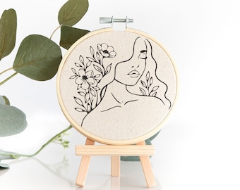 Hand Embroidery Digital Pattern. The Girl with the Plants Digital Template. Plant Lovers Hand Embroidery Patter. Instant Download