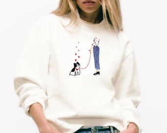 Personalized Dog Mom Sweatshirt. Hand Embroidered Dog Lover Pullover. Custom Hand Embroidered Top.