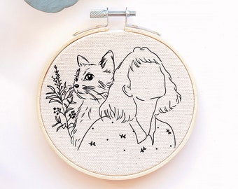 Hand Embroidery Hoop Art. ‘Cat and I’ Wall Art