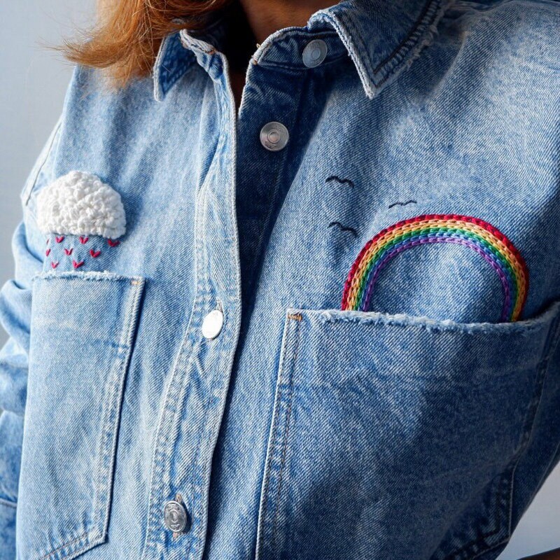 Embroidered Cropped Denim Shirt