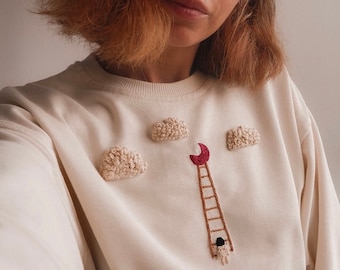 Moon Child Hand Embroidered Sweatshirt. Moon Embroidered Pullover. Hand Embroidered Shirt.