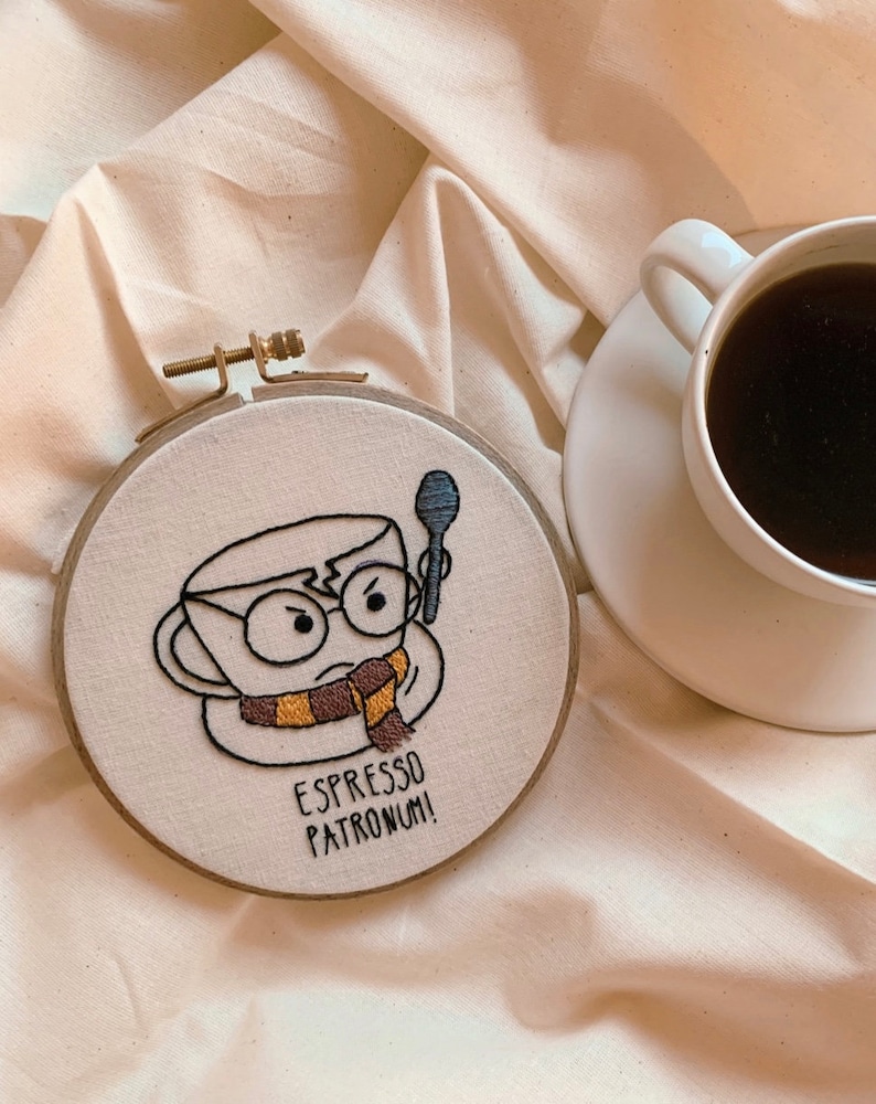 Hand Embroidery Pattern. Espresso Lover Hand Embroidery Template. Funny Hand Embroidery Pattern. Instant Download. image 1