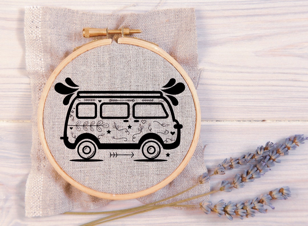 Simple Custom Van Patterns Vintage Van Hand Embroidery Pattern. Camper Van Embroidery Template. VW ...