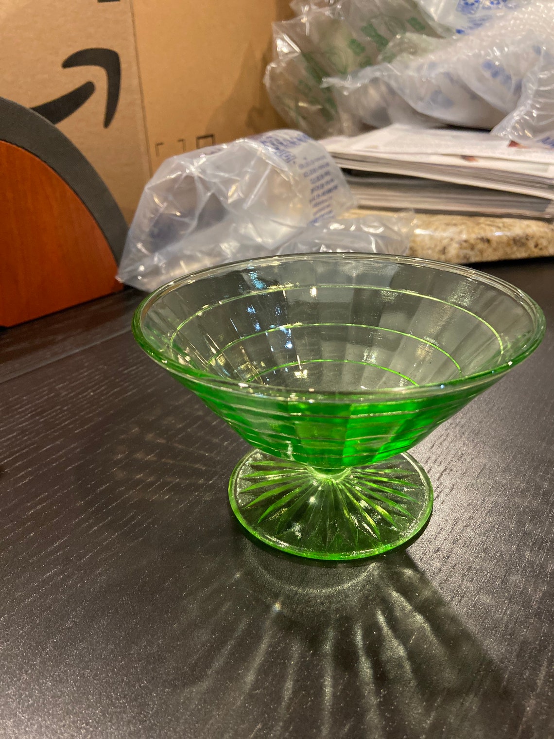 Green Depression Glass Ice Cream Bowl Etsy