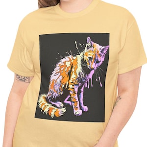 Cat Shaking Splatter Paint on Black Background T-Shirt