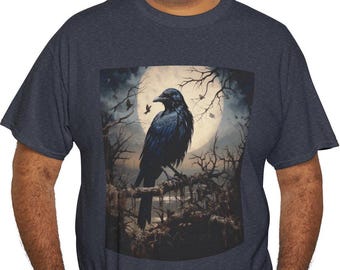 Crow On Branch Gray Sky T-Shirt