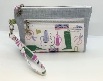 Devon Gardeners Pouch: Perfect Gift for Garden Lovers, Double Zipper Wristlet Clutch, Small Fabric Purse for Women, Garden Themed Gift Ideas