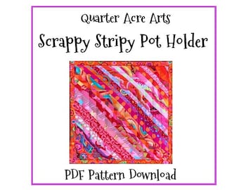 Scrappy Stripy Pot Holder PDF Pattern, Digital Download Pattern, DIY Pot Holder Pattern, Scrappy Pot Holder Pattern, Digital Sewing Pattern