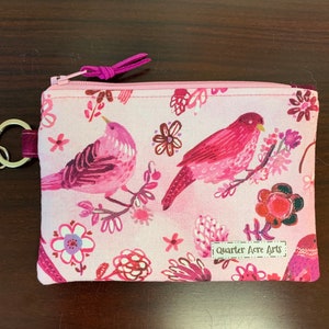 Monedero con llavero de pájaros rosas, estuche para máscara, monedero, cartera para tarjetas de regalo, estuche para tee de golf, estuche pequeño con cremallera