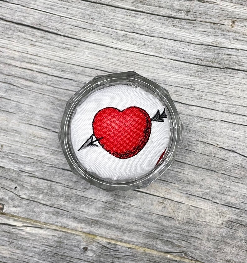 Heart Pincushion, Salt Cellar Pin Cushion, Sewing Room Decor, Heart Pins, Love Gifts for Her, Pin Cushion Handmade, Small Pincushion image 4