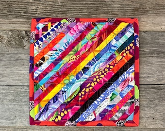 Pot Holder, Quilted Trivet, Kaffe Fassett Striped Potholder, Stocking Stuffer for Baker, One of a Kind Pot Holder, Unique Hostess Gift