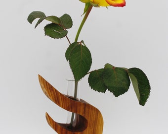 Holzvase mit Reagenzglas aus Eibenholz, Unikat, Geschenk, Weihnachten, Geburtstag, Dekoration