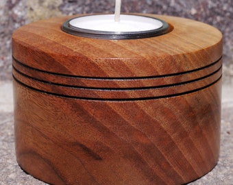 Candle holder made of walnut wood, turned