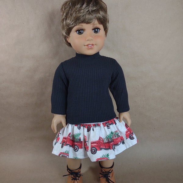 Holiday print Gathered skirt for 18 inch dolls
