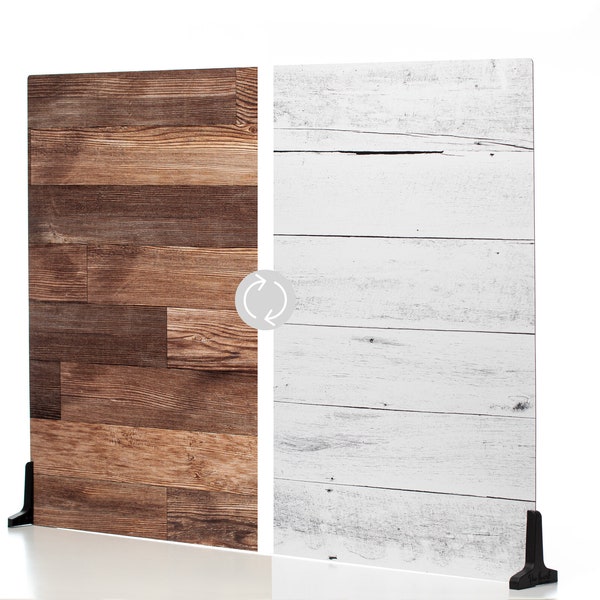 Duo Board - Double Sided Photography Surfaces - Food & Product Photography - Duo Legs included (Whitewash/Hickory Planks)