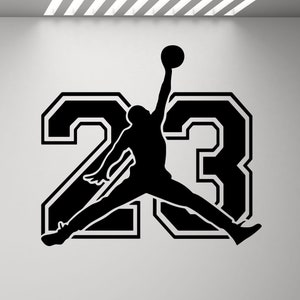 23 Calcomanía de pared de baloncesto, cartel, cartel de jugador deportivo, regalo, Mural para sala de juegos, pegatina de vinilo, decoración de sala de juegos para niños, impresión artística de pared b847