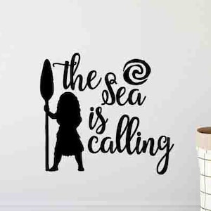 Moana pared calcomanía el mar está llamando a signo niños bebé cartel Disney cita niños habitación vinilo etiqueta engomada Moana decoración vivero pared arte impresión x991