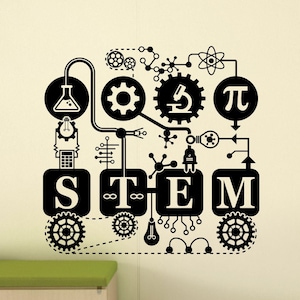 STEM Wall Decal Science Sign School Classroom Poster Education Quote Gift STEM Gears Vinyl Sticker Class Room Decor Stem Wall Art Print 1092