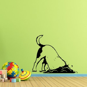 Calcomanía de pared de perro, divertido cachorro, agujero de excavación, mascotas, póster para niños, pegatina de vinilo para dormitorio, decoración de sala de juegos, impresión artística de pared para guardería x370