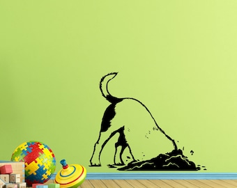 Dog Wall Decal Funny Puppy Dig Hole Pets Kids Poster Bedroom Vinyl Sticker Playroom Decor Children Nursery Wall Art Print x370