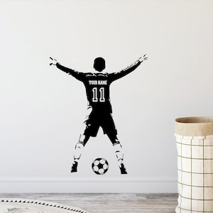 Personalized Soccer Wall Decal Boy Name Sign Gym Vinyl Sticker Sport Soccer Player Fan Gift Playroom Football Decor Wall Art Print 1090