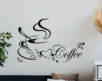 Coffee Wall Decal Vinyl Sticker Kitchen Poster Coffee Beans Cup Heart Dining Room Coffee Quote Mural Coffee Decor Cafe Wall Art Print p388