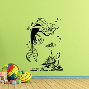 Ariel Little Mermaid pared calcomanía Walt Disney cartel bebé decoración mar baño de vinilo vinilo pegatina niños aula signo guardería pared Arte Impresión l337
