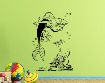 Ariel Little Mermaid Wall Decal Walt Disney Poster Baby Decor Sea Bathroom Vinyl Sticker Children Playroom Sign Nursery Wall Art Print l337