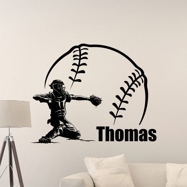 Personalized Baseball Wall Decal Vinyl Sticker Sport Gift Boy Name Custom Sign Gym Quote Poster Mural Playroom Decor Wall Art Print g174