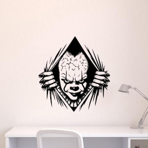 Pagliaccio spaventoso Adesivo in vinile Adesivo Film horror Decor Maniac Theater Poster Sala giochi Camera dei bambini Wall Art Sign No Background Decal 3346