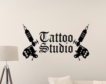 Tattoo Studio Wall Decal Tattoo Machine Shop Sign Logo Salon Poster Design Door Window Vinyl Sticker Mural Gift Decor Wall Art Print s233