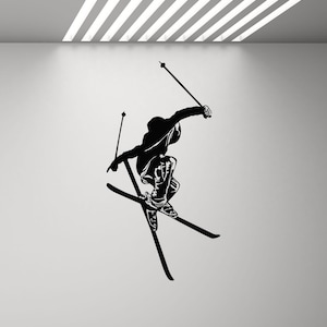 Calcomanía de pared de esquí, cartel de esquiador, regalo de esquí, gimnasio, plantilla de esquiador, juegos de invierno, esquí, pegatina de vinilo, decoración de deporte extremo, impresión de arte de pared de esquí p367