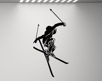 Ski Wall Decal Skier Poster Ski Gift Gym Skier Stencil Winter Games Skiing Vinyl Sticker Fitness Extreme Sport Decor Ski Wall Art Print p367