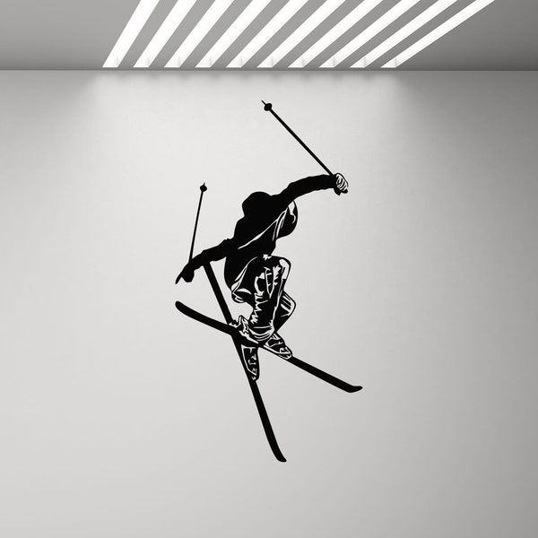 Ski Wall Decal Skier Poster Ski Gift Gym Skier Stencil Winter Games Skiing Vinyl Sticker Fitness Extreme Sport Decor Ski Wall Art Print p367