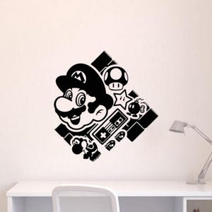 Mario Wall Decal Vinyl Sticker Game Room Decor Children Nursery Sign Window Kids Poster Gift Wall Art One Color No Background Decal 3380
