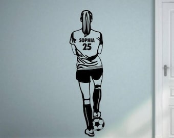 Personalized Soccer Girl Wall Decal Vinyl Sticker Custom Soccer Jersey Name Football Decor Sign Poster Gift Wall Art No Background 3395