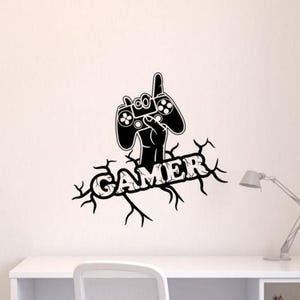 Calcomanía de vinilo para pared de Gamer, controlador de videojuegos, decoración, cartel para sala de juegos, regalo para niño, arte de pared sin calcomanía de fondo 3392