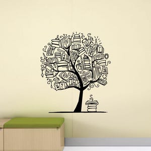 Books Tree Wall Decal Vinyl Sticker Book Poster Quote Education Sign Classroom Decal Study Teacher Gift Decor School Wall Art Print g932